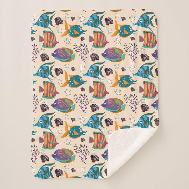 Aquatic animals pattern | ocean underwater life 5 sherpa blanket (Front)