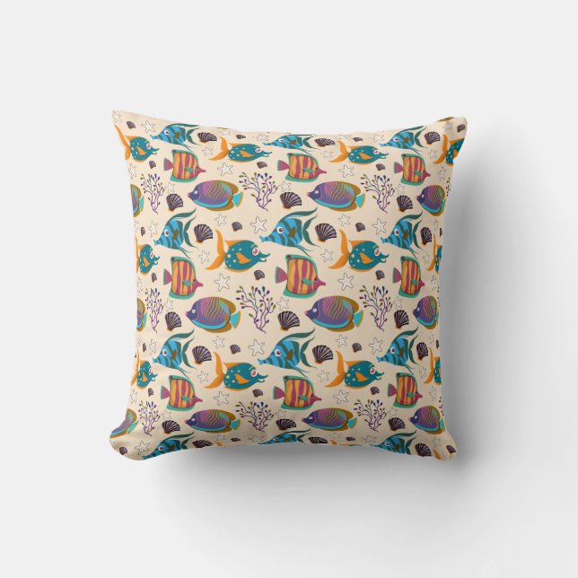 Aquatic animals pattern | ocean underwater life 5 throw pillow (Front)