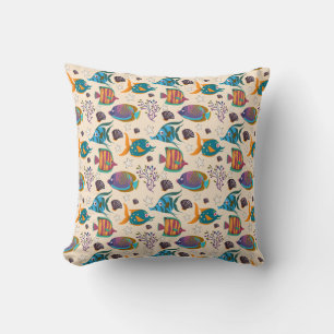 Aquatic animals pattern   ocean underwater life 5 throw pillow