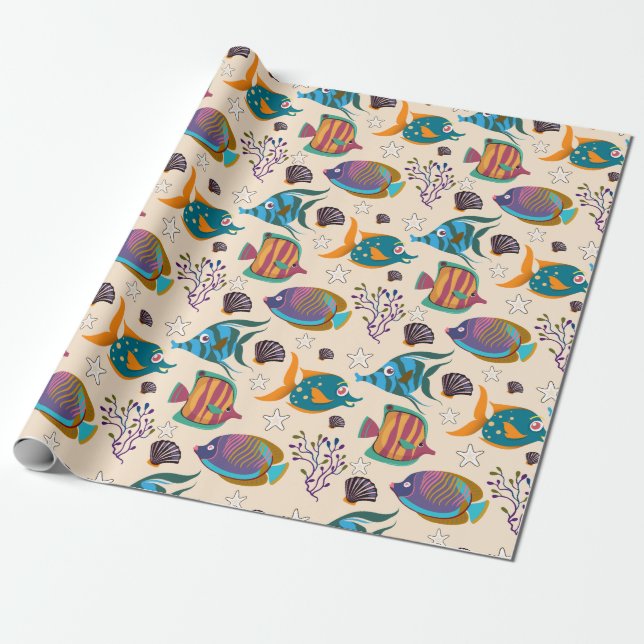 Aquatic animals pattern | ocean underwater life 5 wrapping paper (Unrolled)