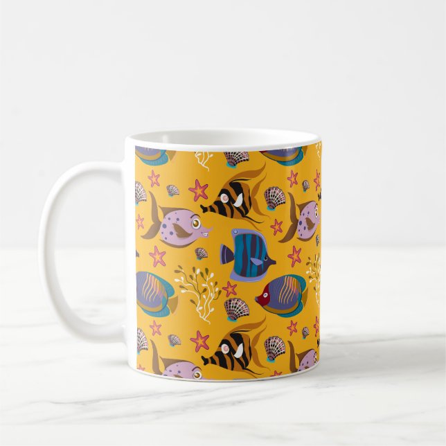 Aquatic animals pattern | ocean underwater life 6 coffee mug (Left)