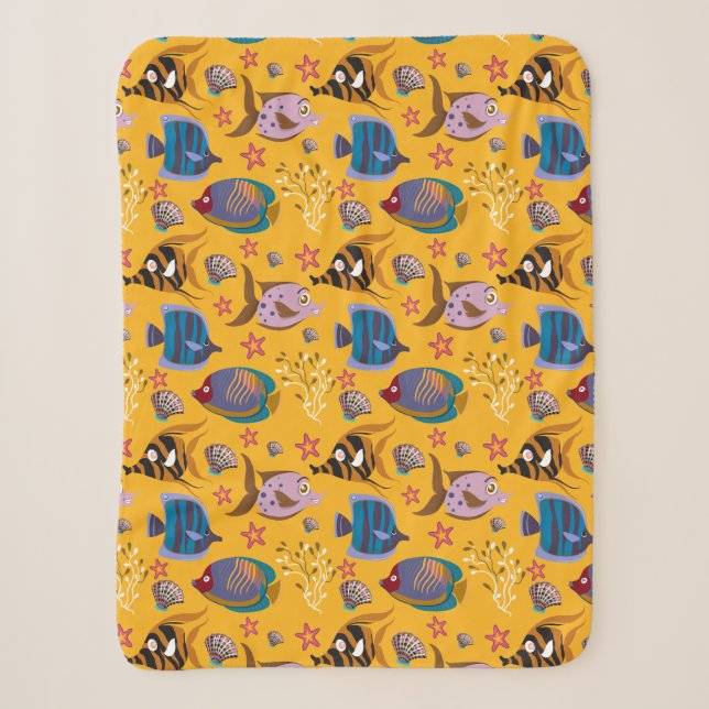 Aquatic animals pattern | ocean underwater life 6 sherpa blanket (Front)