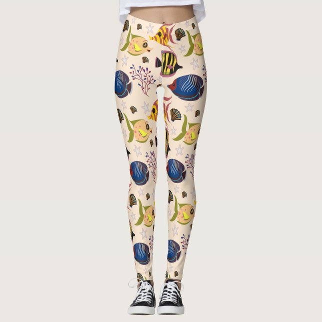 Aquatic animals pattern | ocean underwater life 7 leggings (Front)