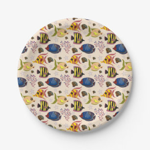 Aquatic animals pattern ocean underwater life 7 paper plate