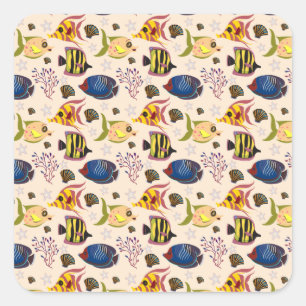 Aquatic animals pattern   ocean underwater life 7 square sticker