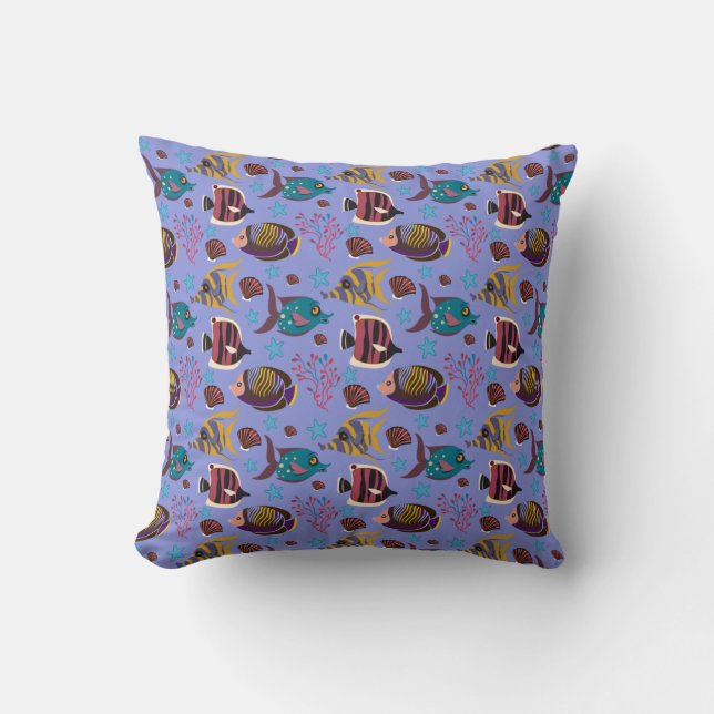 Aquatic animals pattern | ocean underwater life 8 throw pillow (Front)
