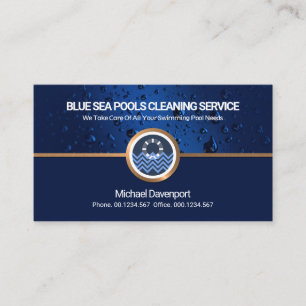 Aquatic Blue Waters Gold Border Swimming Pool Business Card