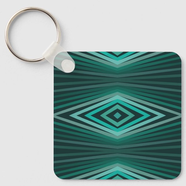 Aquatic Colors In Angled Watercolor Paint Stripes Keychain (Front)