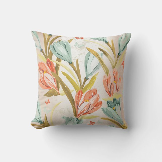 Aquatic Crocus Lila Peach Pastel Orchidea Flowers Throw Pillow (Front)