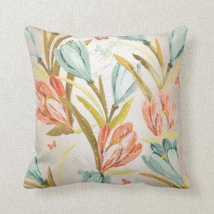 Aquatic Crocus Lila Peach Pastel Orchidea Flowers Throw Pillow