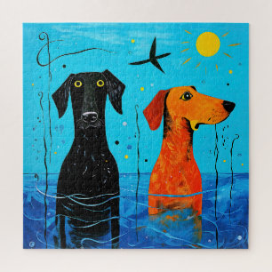 "Aquatic Duo of Joy" -  Surreal Colourful Dogs     Jigsaw Puzzle