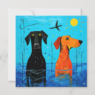 "Aquatic Duo of Joy" -  Surreal Colourful Dogs     Thank You Card