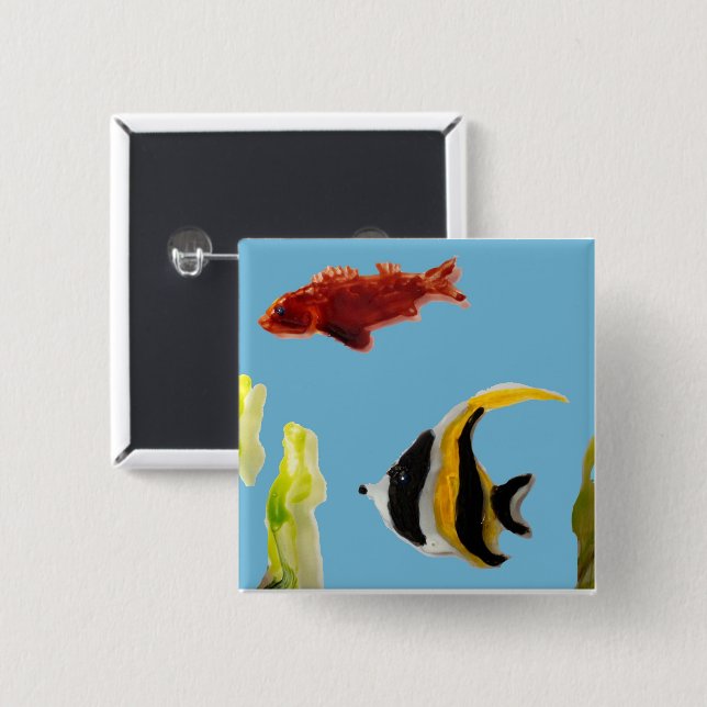 Aquatic Fish 2 Inch Square Button (Front & Back)