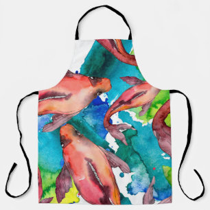 Aquatic fish set. Red sea and exotic fishes inside Apron