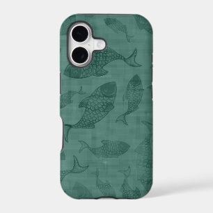 Aquatic Fish Stencil Art Teal Bokeh Pattern