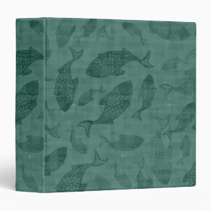 Aquatic Fish Stencil Art Teal Bokeh Pattern Binder