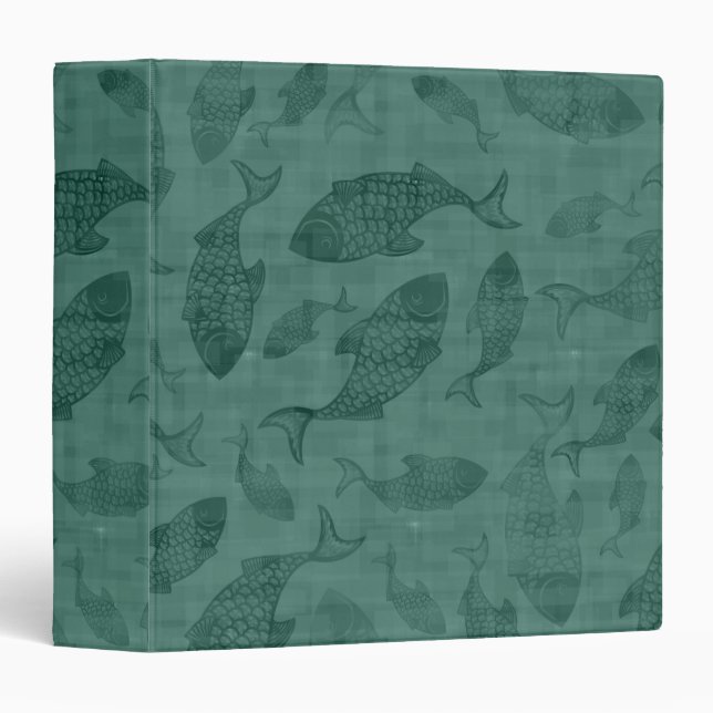 Aquatic Fish Stencil Art Teal Bokeh Pattern Binder (Front/Spine)