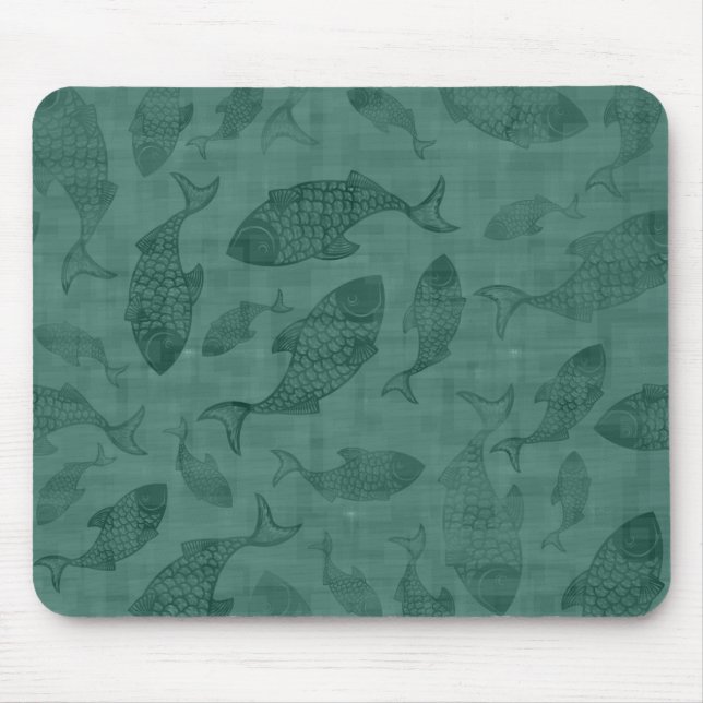 Aquatic Fish Stencil Art Teal Bokeh Pattern Mouse Pad (Front)