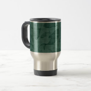 Aquatic Fish Stencil Art Teal Bokeh Pattern Travel Mug