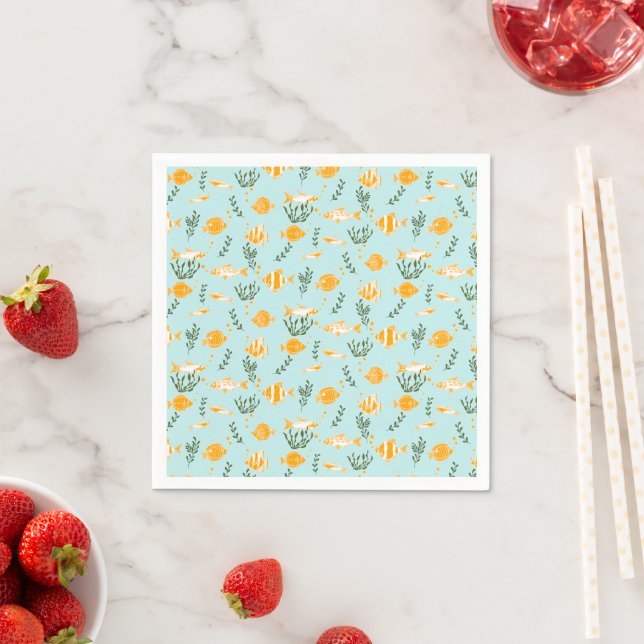 Aquatic Fishes Pattern Design Napkin (Insitu)
