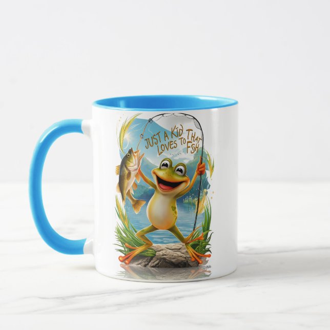 Aquatic Friendship: Frog With Fish on Water Mug (Left)
