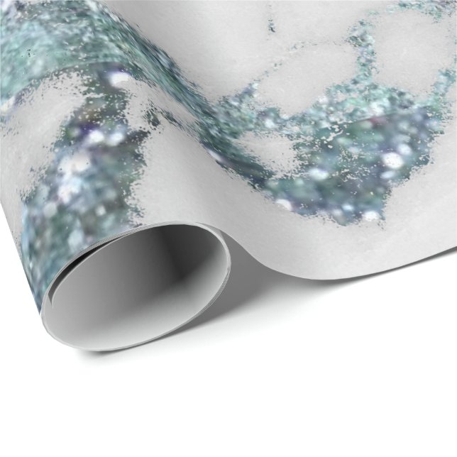 Aquatic Grey Glitter Blue Marble Shiny Glam Wrapping Paper (Roll Corner)
