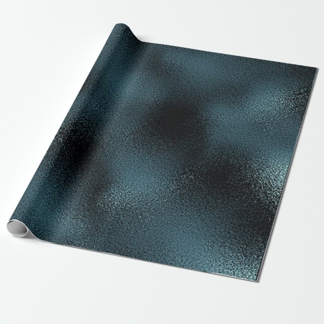 Aquatic Jungle Teal Blue Black Glass Glam Shiny Wrapping Paper (Unrolled)