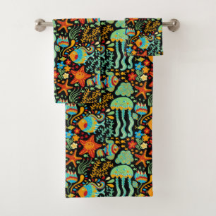 Aquatic Life Cartoon Style Bath Towel Set