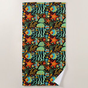 Aquatic Life Cartoon Style Beach Towel