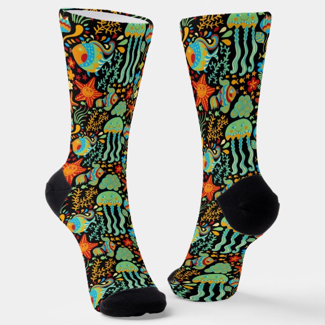 Aquatic Life Cartoon Style Socks (Angled)