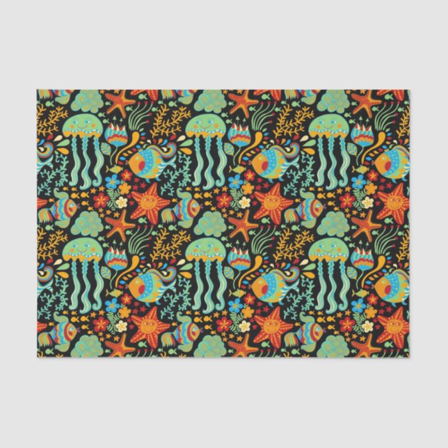 Aquatic Life Cartoon Style Tissue Paper (Front)