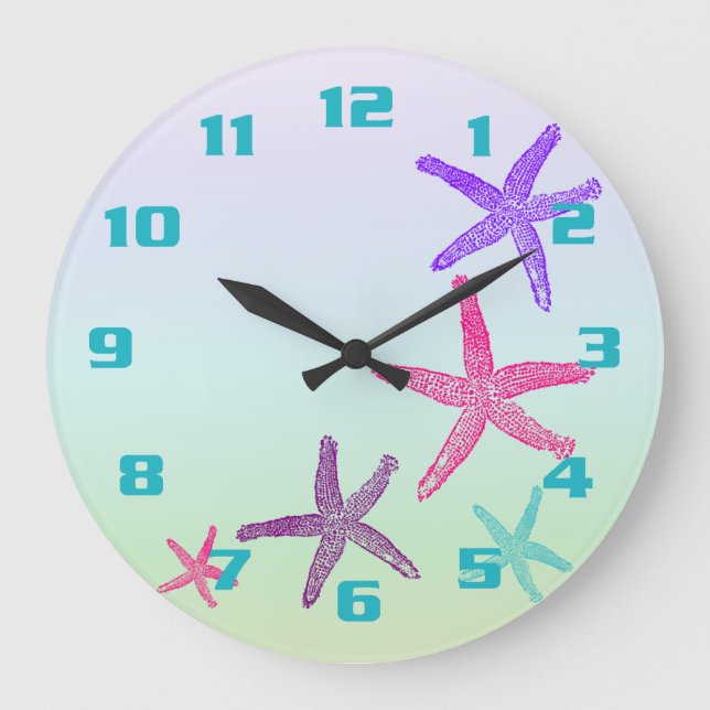 Aquatic Life Starfish In Pastel Colours Pattern Large Clock (Front)
