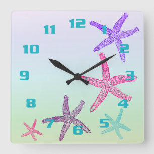 Aquatic Life Starfish In Pastel Colours Pattern Square Wall Clock