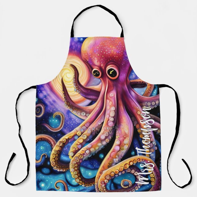 Aquatic Octopus Kraken Tentacles Personalized Name Apron (Front)