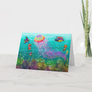 Aquatic scene with jellyfish card