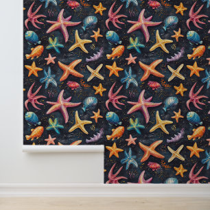 Aquatic Starfish Sea Creature Drawing Pattern  Wallpaper