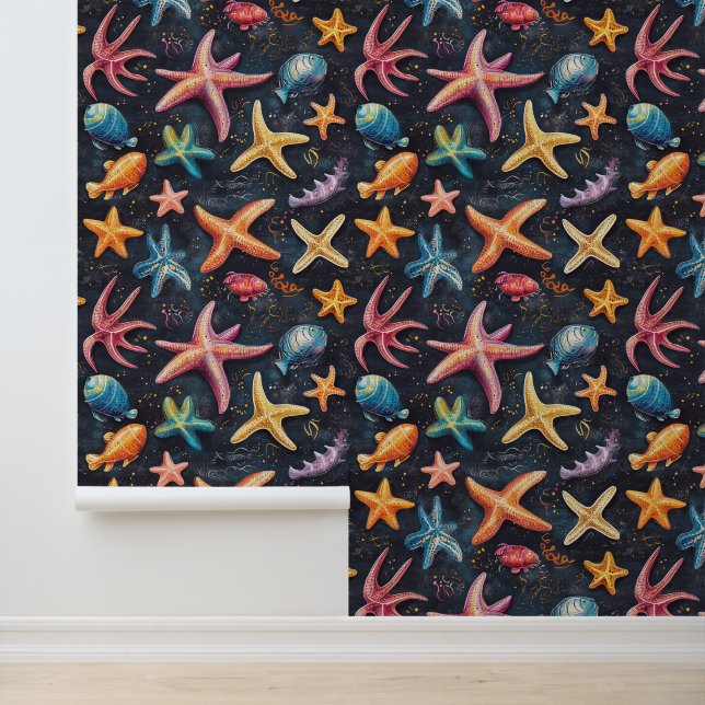 Aquatic Starfish Sea Creature Drawing Pattern  Wallpaper (Application)