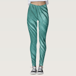 Aquatic Teal Tropical Zebra Skin Animal Pastel Leggings