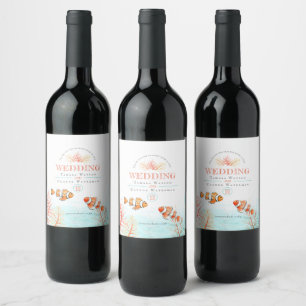 Aquatic tropical ocean wedding watercolor wine label