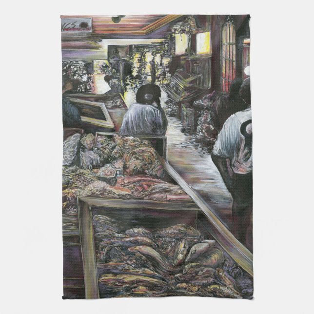 Aquatic, yet kissed with Desert Wind, Jerusalem Kitchen Towel (Vertical)