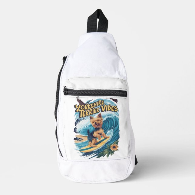 Aquatic Yorkshire Terrier Surfing the Wave Sling Bag (Front)