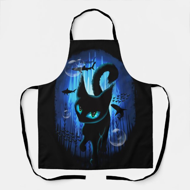 Aquaticat - Surreal Cat in Deep Ocean Fantasy Apron (Front)