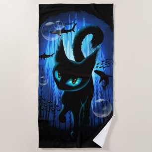 Aquaticat - Surreal Cat in Deep Ocean Fantasy Beach Towel