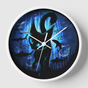 Aquaticat - Surreal Cat in Deep Ocean Fantasy Clock