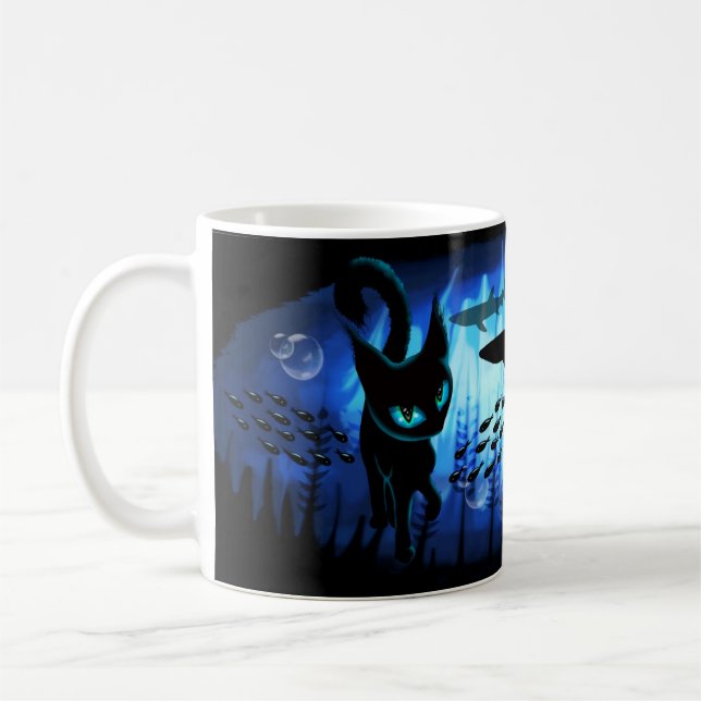 Aquaticat - Surreal Cat in Deep Ocean Fantasy Coffee Mug (Left)