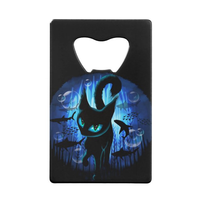 Aquaticat - Surreal Cat in Deep Ocean Fantasy Credit Card Bottle Opener (Front)