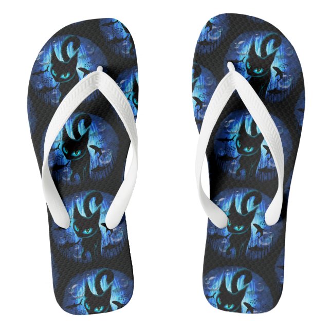 Aquaticat - Surreal Cat in Deep Ocean Fantasy Flip Flops (Footbed)