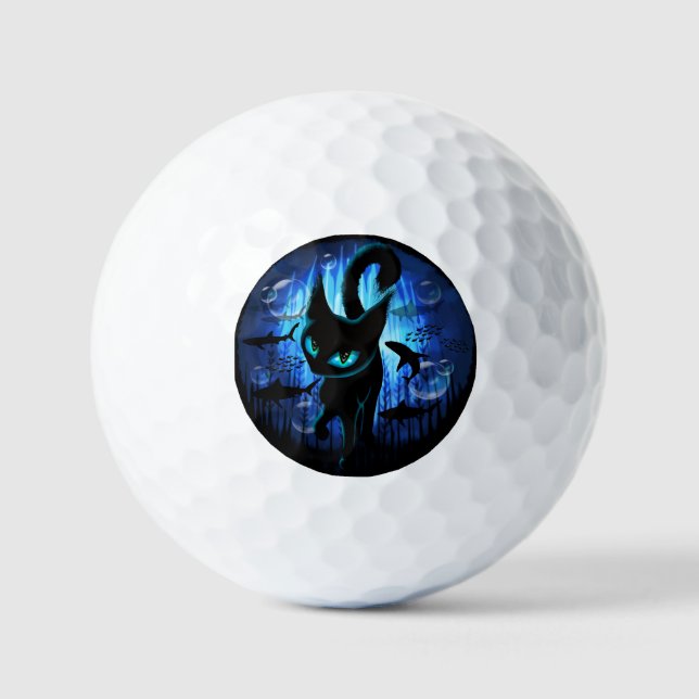 Aquaticat - Surreal Cat in Deep Ocean Fantasy Golf Balls (Front)