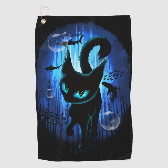 Aquaticat - Surreal Cat in Deep Ocean Fantasy Golf Towel (Front)