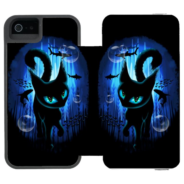 Aquaticat - Surreal Cat in Deep Ocean Fantasy Incipio iPhone Wallet Case (Folio Open)